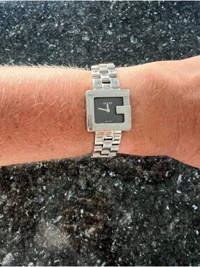 Gucci Silver Bracelet Watch with Black Square Dial
